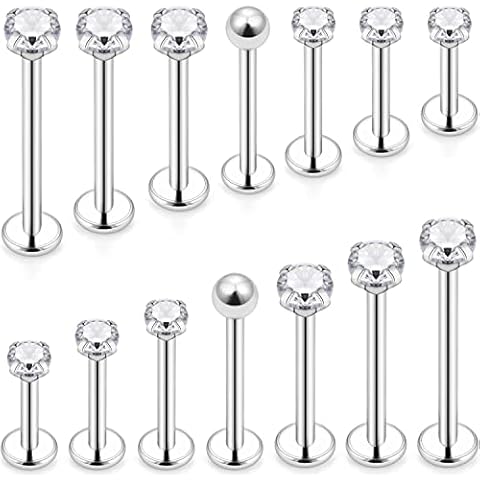 Yaalozei 16G Lip Labret Monroe Medusa Ashley Rings Studs Piercing Jewelry women Surgical Stainless Steel Extra Long Cheek Dimple Tongue Ring Tragus Helix Cartilage Earrings Studs Piercing Jewelry Men Cover