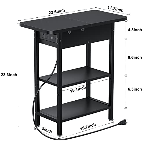 Yaabii Side Tables,End Table Set Of 2 With Usb Ports And Outlets,Nightstands With Charging Station,Bedside Tables With Storage Shelves For Living Room,Bedroom,Black #TOP2