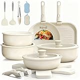 NOVRY Juego de 22 Ollas y Sartenes Antiadherentes con Mango Desmontable,Bateria de Cocina Con Tapas y Cojín, Sartén para...