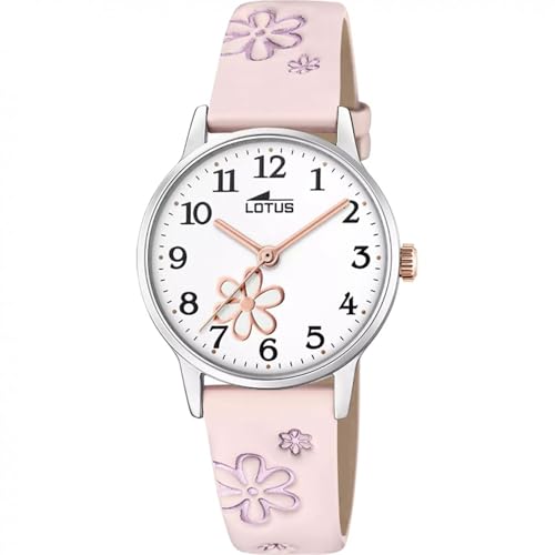 Imagen de LOTUS Reloj Niña Analógico de Cuero Rosa Movimiento de Cuarzo Cristal Mineral de Alta Resistencia Resistente al Agua 5 ATM Clásico 18863