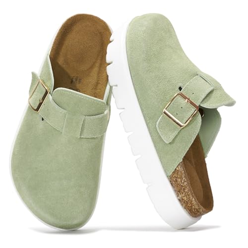 Project Cloud Genuine Leather Platform Clogs for Women Footwear - Memory Foam Arch Support Cork Footbed Casual Shoes & Mules for Women 2025 (Benton Chunky)
