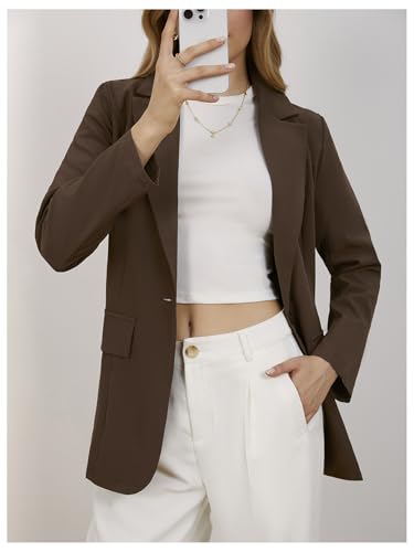 MakeMeChic Women's Lapel Neck Long Sleeve Blazer Suit Single Breasted Loose Fit Coat4