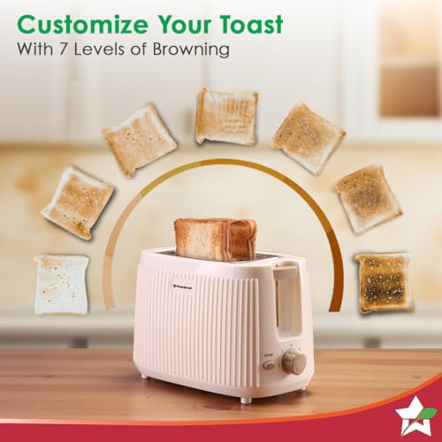 Wonderchef Regalia 2-Slice Pop-up Toaster with Lid Cover, 7 Browning Options for Golden Crispy Bread Toasts, Mid-Cycle Cancel Function, Slide-out Crumb Tray, 2-Yr Warranty, Ivory, Electric Toaster view 2