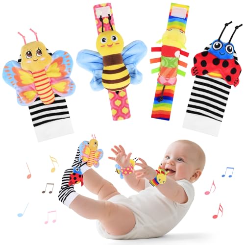 Baby Toys 0-6 Months Baby Wrist and Ankle Rattles Toys Foot Finders Socks & Wrist Rattles Toys for Babies 0-3 3-6 Months Baby Sensory Toys 0-12 Months Shower Gifts for Newborn Infant Toddler