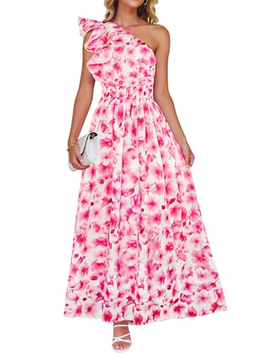 Image of ZESICA Women's 2026 Summer Floral Sleeveless Maxi Dress | One Shoulder, Sleeveless, Ruffle, High Waist, Beach Wedding Guest, Vacation, Graduation, Bridal Shower, Boho Long Dresses