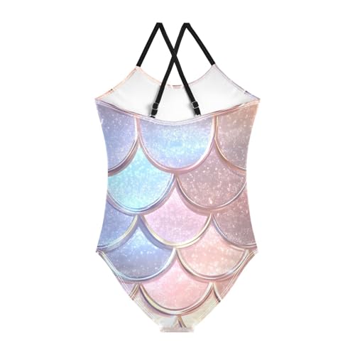 Bolaz Girls Swimsuits One-Piece Bathing Suits Multicolor Kids Sport Summer Beach Swimwear for 3-10 Years Old-Glittering Dragon Scales Pattern2