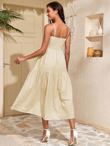 Capuffy Women's Adjustable Spaghetti Straps Smocked Maxi Dress Tiered Skirt Pleated Boho Summer Dress Long Beach Sundress 3793
