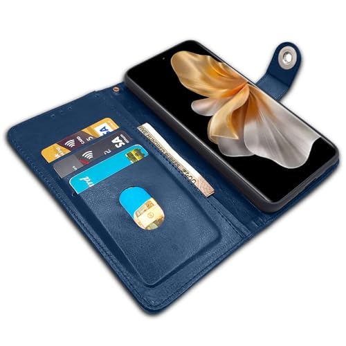 Image of Pikkme Vivo V30 Pro 5G Flip Cover Leather Finish | Inside TPU with Card Pockets | Wallet Stand and Shock Proof | Complete Protection Button Flip Case (Blue)