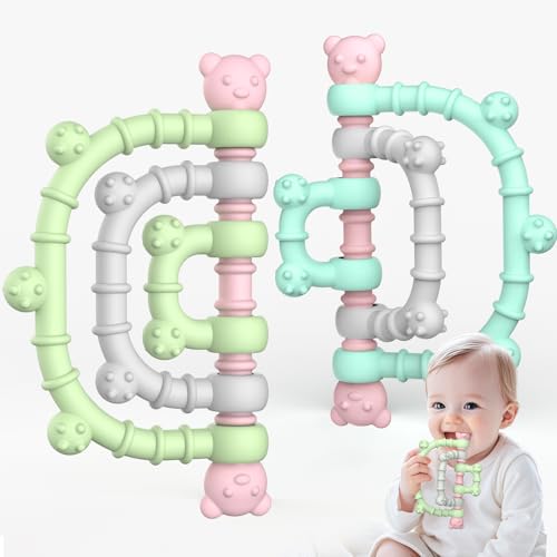 2 Stück Beißring Spielzeug für Babys, Beißspielzeug für Autistische Kinder, Zahnungshilfe Spielzeug für Neugeborene Babys 3 6 12 18 Monate Jungen Mädchen Ostern Baby Dusche Geschenke, Mehrere Farben