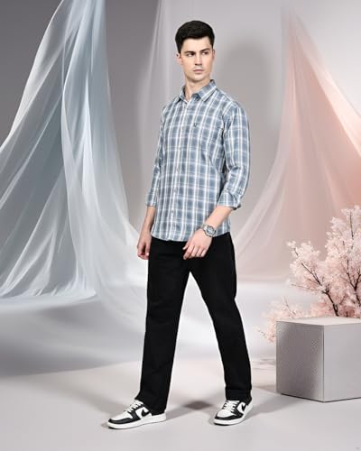 Image of Majestic Man Stylish Slim Fit Cotton Spread Collar Checked Casual Shirt for Men