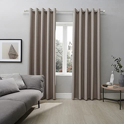 Coastline Textured Veiny Woven Thermal Blackout Eyelet Curtains (Beige, 46x72)