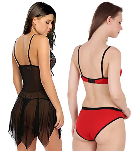 Image of Love Maker Babydoll Lingerie Bra Panty Set Undergarments for Women Honeymoon Nighties Small to 3XL