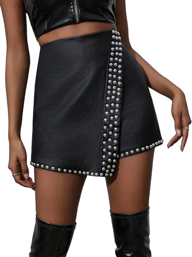 Floerns Women's Wrap Front Studded Decor Skorts Asymmetrical Club Skirt Shorts