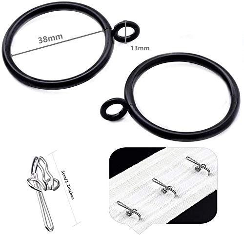 Miniatura 2 de Anillo De Cortina De 24 Unidades, Diámetro Interior De 38 Mm, Anillo De Barra De Metal Negro Y 30 Ganchos De Cortina De Metal, Adecuado Para La Mayoría De Cortinas, Fácil De Instalar Negro