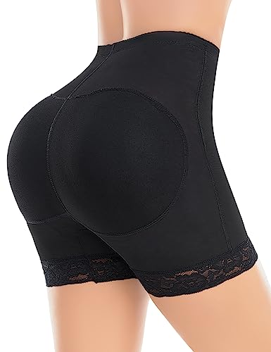 Image of Ganado Butt Lifter Padded Underwear for Women Seamless Booty Pads Panties Butt Enhancer Shapewear Lace Boyshorts(#2 Black-high waisted,X-Small)