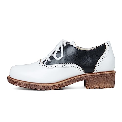 mikarka-Oxford-Shoes-for-Women-Low-Chunky-Heel-Perforated-Wingtips-Brogues-Saddle-Oxfords-Lace-up-Dress-Pump-Shoes