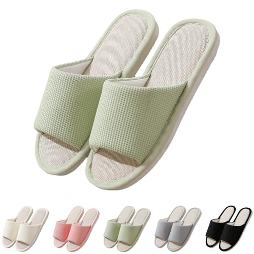 Womens Slipper Non-slip Four Seasons Cotton Linen Slippers Sole Bedroom Cozy Indoor Outdoor Home Slides for Women