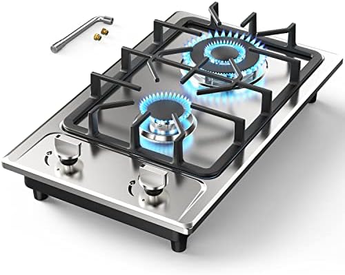 Gas Stove Gas Cooktop 2 Burners 12 Inch,ANHANE Portable Stainless Steel Built-in Gas Hob, LPG/NG Dual Fuel Easy to Clean for RVs, Apartments, Outdoor