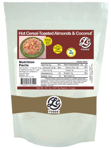 Lc Foods Hot Cereal Toasted Almond & Coconut | Low Carb Oatmeal | Gluten-Free | Diabetic Friendly | No Sugar | Delicious Tasting Cereal For Breakfast (16.1Oz) #TOP17