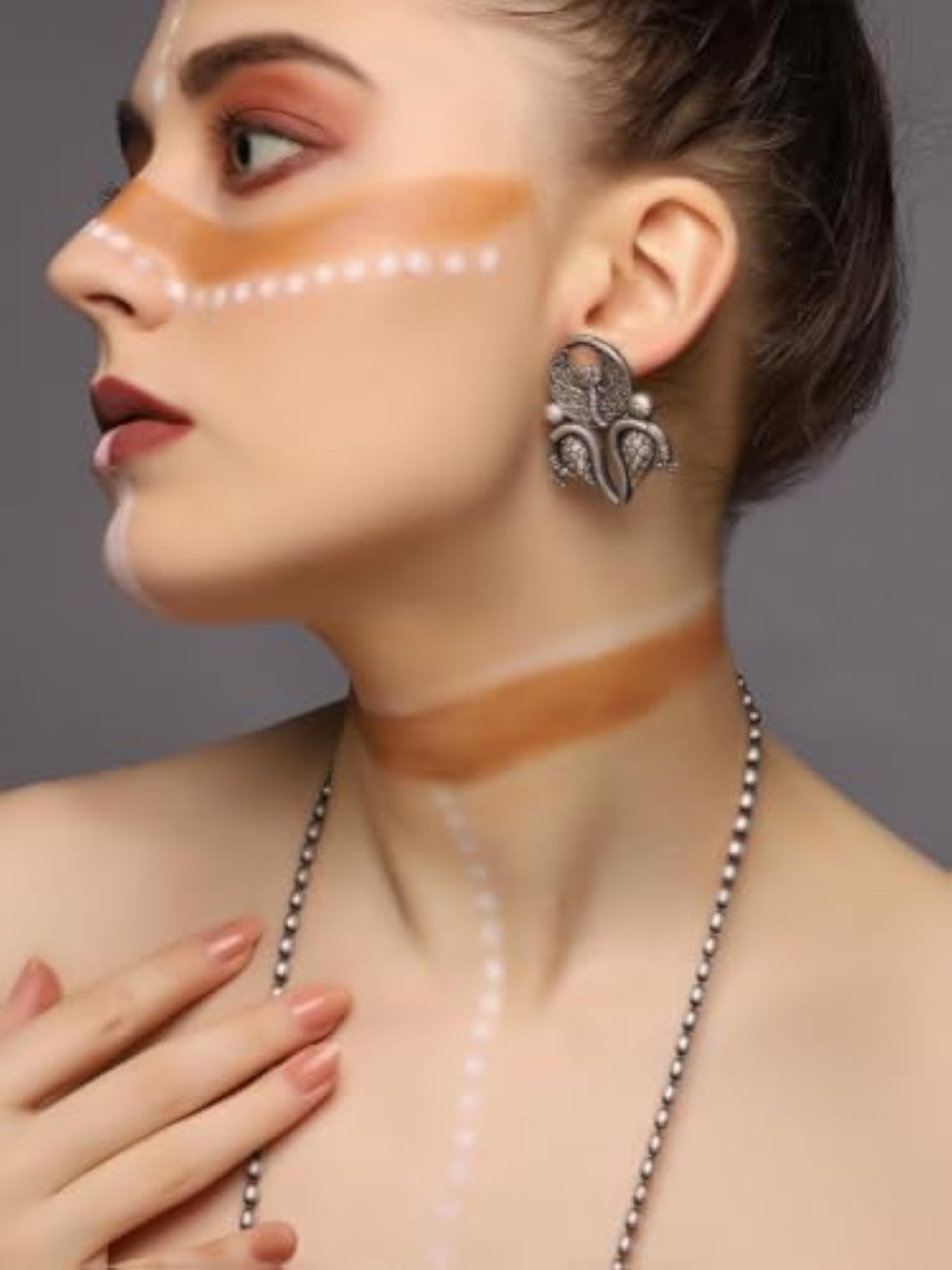 Antique Silver Oxidised Jhumka Earrings, Ethnic Design