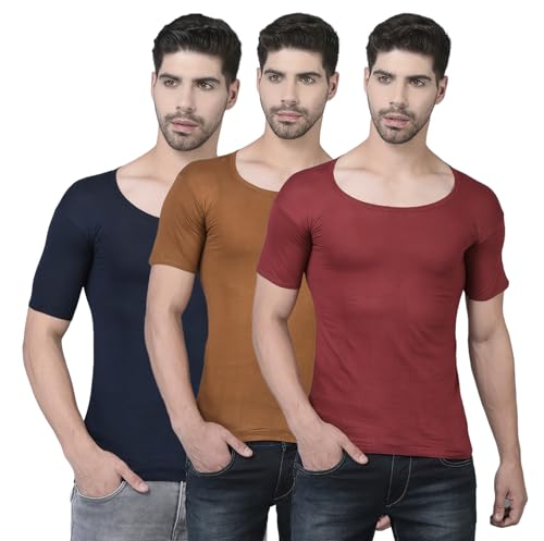 Image of Dollar Lehar Men Combed Cotton Round Neck with Sleeve Vest -Colour May Vary