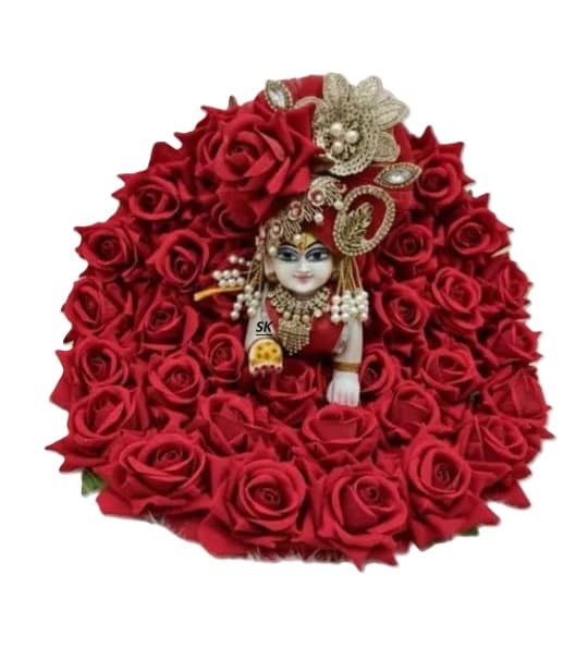 Laddu Gopal ji Krishna ji Designer Dress with Artificial Flower Laddu Gopal Flower & Stone Work Poshak Kanha Ji Dress with Matching Pagdi & Choli Festival Poshak Ladu (0, Red)-image-20