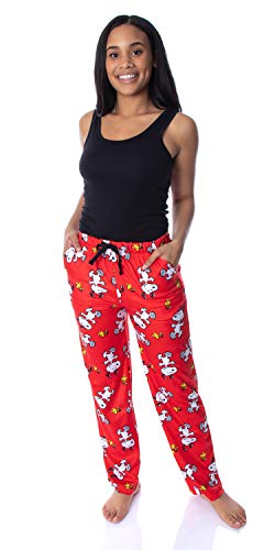 Peanuts Women's Snoopy and Woodstock Allover Print Smooth Touch Fleece Sleep Bottoms Lounge Pajama Pants2