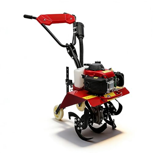 63cc Gas Garden Cultivator with 2 Wheels, 4-Stroke Gas Powered Garden Tiller, 13.78'' Width 1.97-5.90'' Depth, for Lawn, Garden Loosening and Weeding