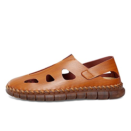 Loonyx Men's Close Toe Sandals Outdoor Support Casual Leather Summer Outdoor Beach Fisherman Water Non-Slip Brown Size 11 #TOP1