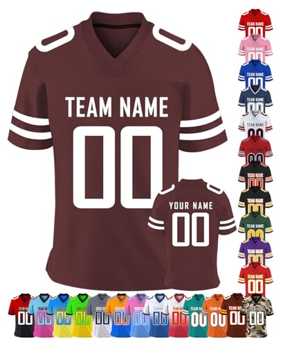 Custom Football Jersey Personalized for Men Women Youth Kids Customized Name & Team Number Sports Uniform Fans Gifts, S-7XL, Maroon