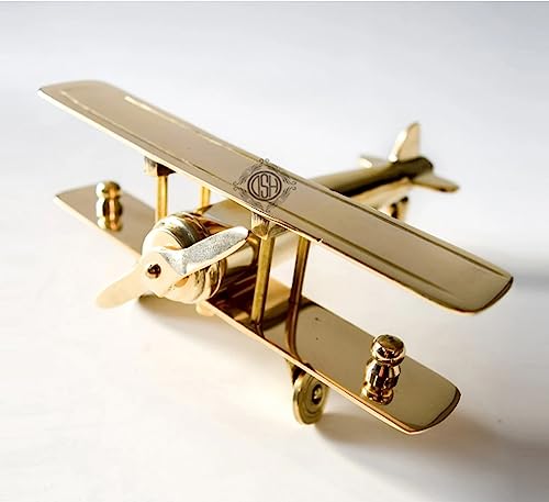 DSH Brass Aeroplane Model Showpiece, Antique Table Top Miniature Decorative Showpiece for Home Decor & Office Table with Gold, Glossy and Shiny Finish