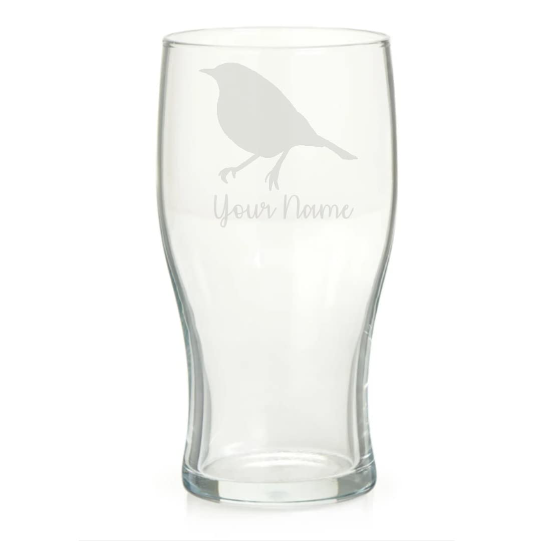 Personalised Robin Engraved Pint Glass, Robin Gift, Gift for Women, Gift for Men