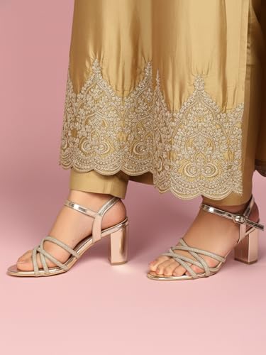 Image of ELLE Women's Glam Block Heel Sandals with Dazzling Strap Detail