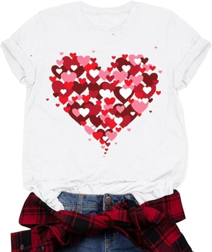 Image of Valentines Shirts for Women Valentine Love Heart Printed Graphic Tshirt Cute Girls Casual Top