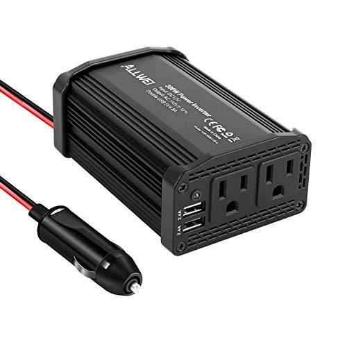 300W Car Power Inverter DC 12V to 110V AC Converter 4.8A Dual USB Charging Ports Car Charger Adapter (Black)