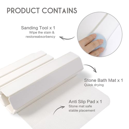 BoxedHome Große Stein-Abtropfmatten für Küchentheke, 60x40cm Wasserabsorbierende Kieselgur Matte Küche, Abtropfmatte Geschirr, Faltbare Spülbeckenmatte Abtropfmatte (Weiß)