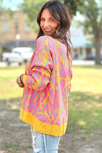 Relaxed Fit Long Sleeve Sweater: Abstract Print in Vitality Orange2