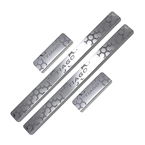 Image of GFX Car Door Sill Guard - Stainless Steel, Protects Painted Edges from Scuffs or Scratches Compatible with Tiago Set of 4Pcs (After-Market) Model - 2016 Onwards