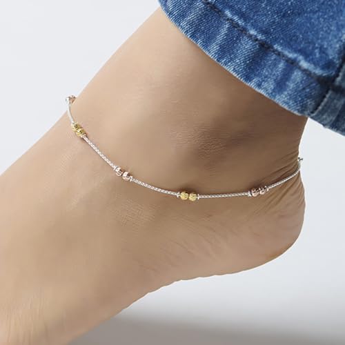 Image of TRUESILVER ACPL 925 Sterling Silver Anklet for Womens | BIS Hallmarked Beaded Anklets Jewelry Gift for Wedding Anniversary Birthday (Pair)