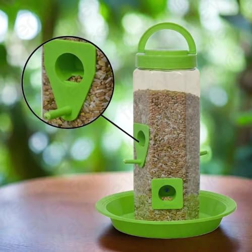 Image of FORREVER Bird Feeder & Water Dispenser for Balcony-Garden | Hanging Seed Feeder with Water Tray | Sparrow, Parrot & Small Bird Feeder | Easy-Clean, Outdoor Feeding Station (Set of 2)