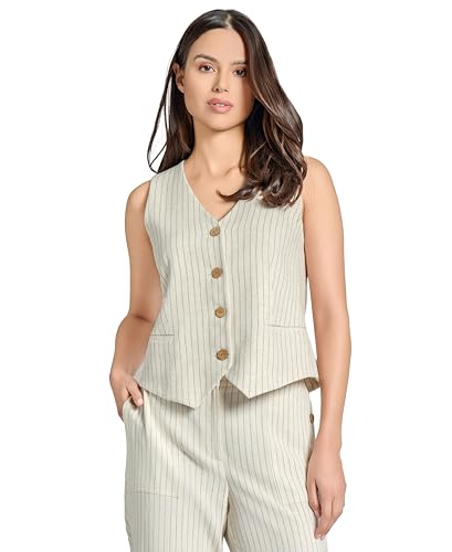 Jones New York Womens Linen Stripe Button Down Vest