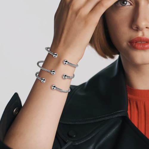 Cable Twist Bracelet Set for Women Open Cuff Bracelet Bangle Bracelet for Women Stainless Steel Bead Braclet Adjustable Bracelet Friendship Gift for Women2