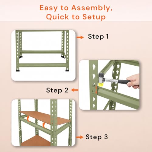 Image of BonKaso Adjustable 5-Shelf Metal Storage Rack | Heavy-Duty Steel Boltless Rivet Utility Shelving Unit for Garage, Kitchen & Office | 54 Inches Height (54 x 24 x 12 in) - Olive Green