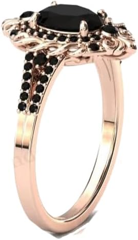 1CT-3CT Oval Cut Halo Antique Engagement Ring Black Onyx Handmade Wedding Ring for Women Anniversary Promise Gifts for Her
