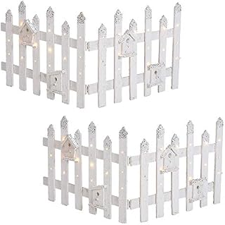 Guaranteed4Less Christmas Rustic Wooden Snow Fence LED Lights Tree Skirt Stand Cover Decorations (White with Silver Tips, 2)