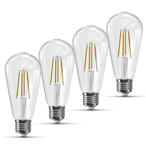 Image of Jensense Edison Bulbs E26 LED Bulb 60 Watt Equivalent, Vintage LED Light Bulbs CRI90+ ST19, Dimmable Clear Light Bulbs (4000K Natural White, 7watt-4 Pack)