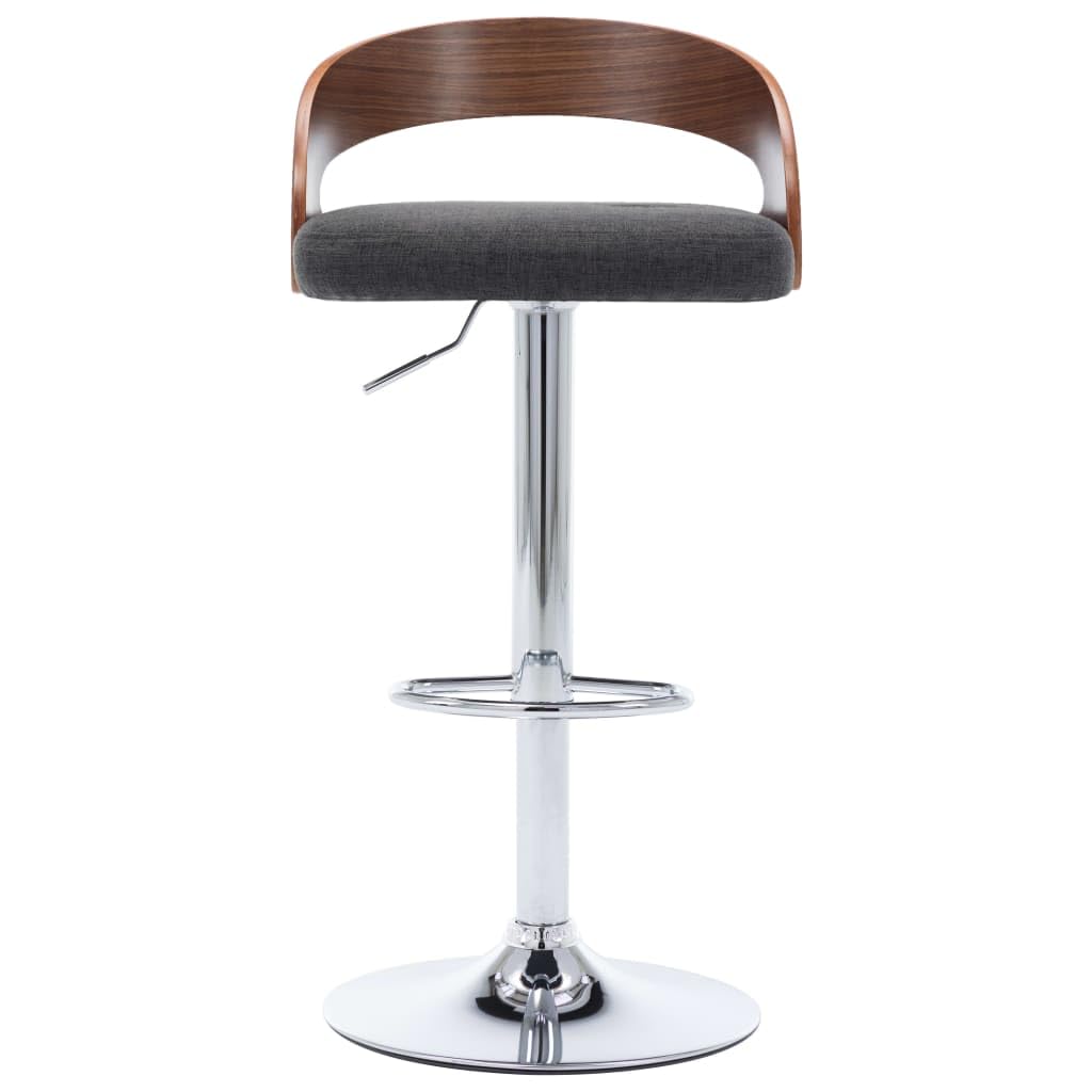 Zestaw 2 stołków barowych, ciemnoszare, krzesła z tkaniny i zakrzywionego drewna, regulowana wysokość z podnóżkiem, wytrzymała metalowa rama, nowoczesny design do kuchni lub pokoju