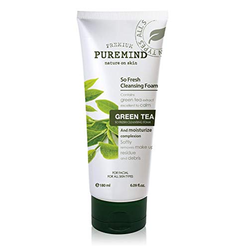 PUREMIND SO Fresh Green Tea daily Cleansing Foam 180 ML, Complexion calming & moisture, For Facial, All Skin Types , Made in Korea