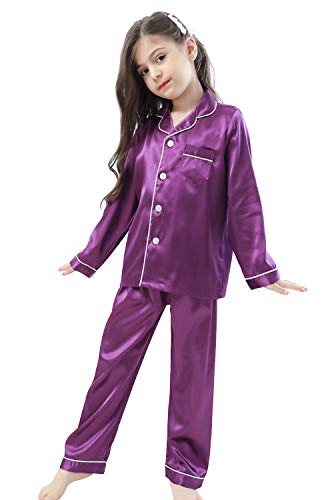 Pajamas Kid Unisex Pjs Set Girls Boys Silk Pajamas Set Satin Long Sleeve 2 Piece Clasic Sleepwear for 2-12 Years Todder Purple Pajamas Kid Unisex Pjs Set Girls Boys Silk Pajamas Set Satin Long Sleeve 2 Piece Clasic Sleepwear for 2-12 Years Todder Purple