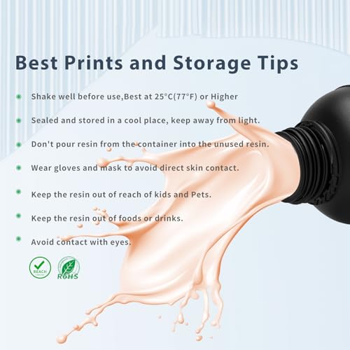 Image of Tough 3D Printer Resin, Wear Resistant & Impact-Tough Resin for BJD Models & Articulated Figures, High Precision Soomth Matte Finish 3D Printing Liquid for LCD DLP MSLA Printers (Skin, 1KG)